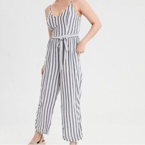 American Eagle Outfitters Blue and White Jumpsuit